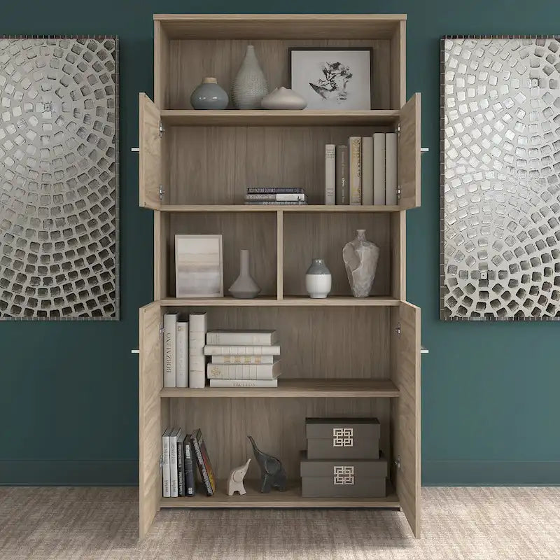 Libreria a 5 ripiani e 4 ante con vani chiusi - 36x16x70 pollici