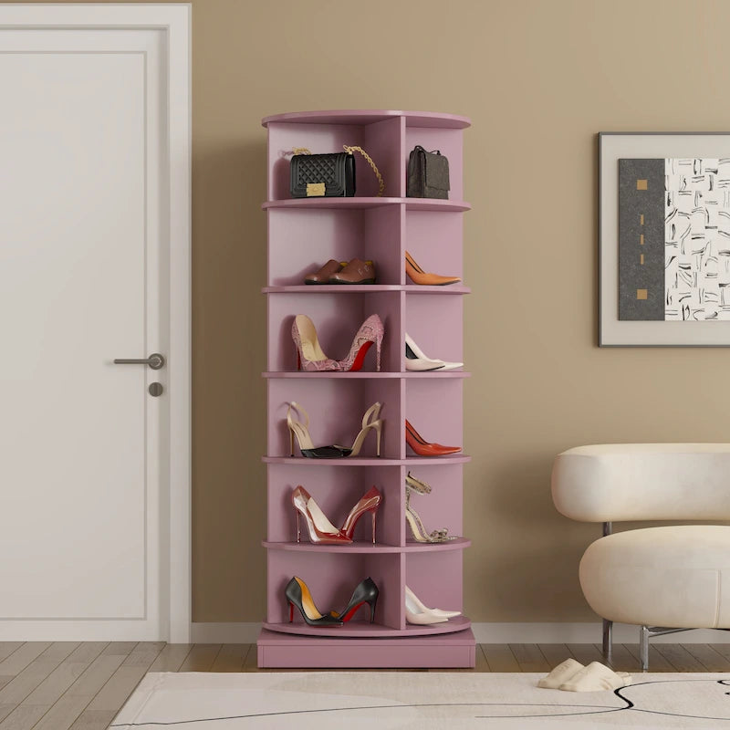 Rosa Schuhschrank, um 360° drehbar, 6 Ebenen