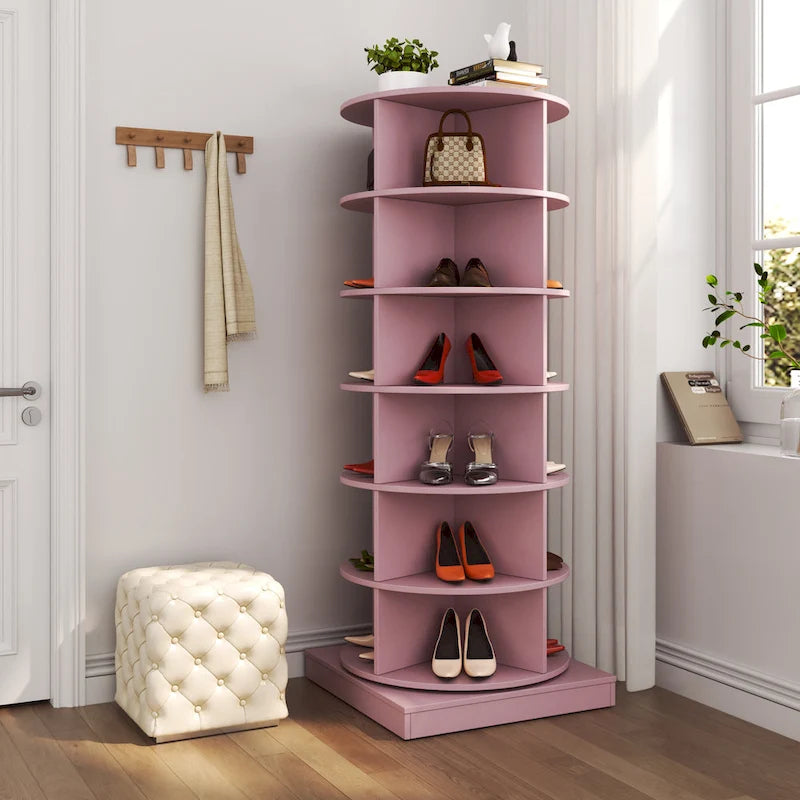 Rosa Schuhschrank, um 360° drehbar, 6 Ebenen