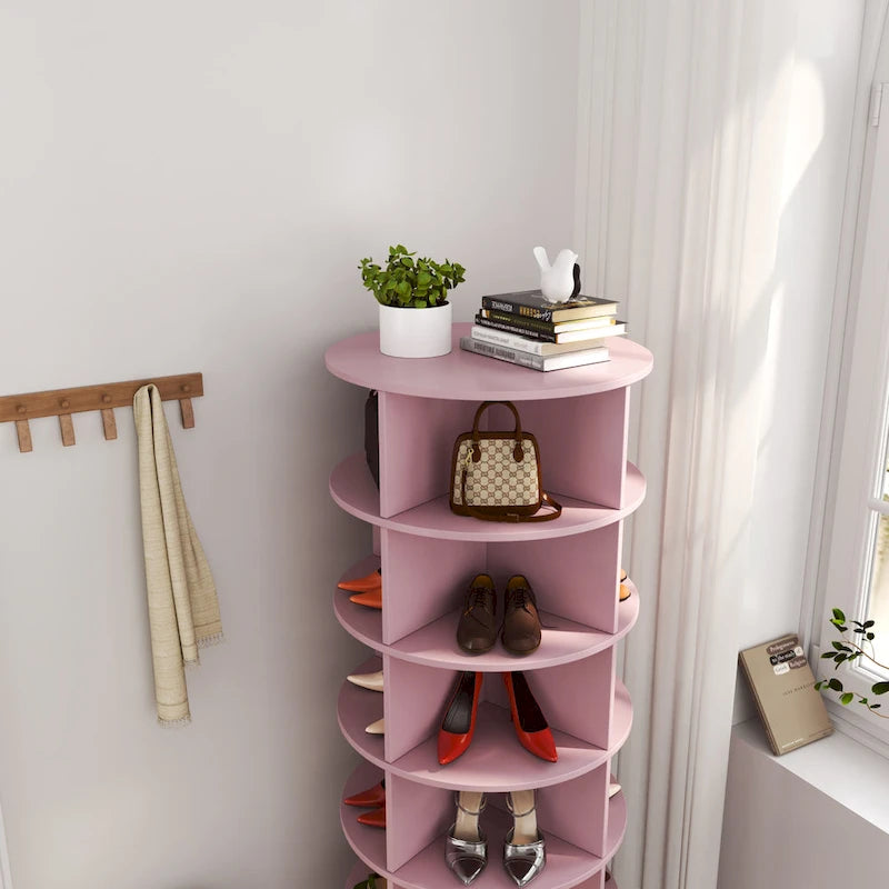 Rosa Schuhschrank, um 360° drehbar, 6 Ebenen