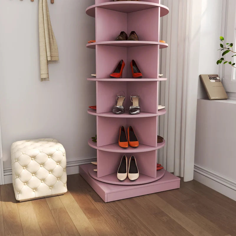 Rosa Schuhschrank, um 360° drehbar, 6 Ebenen
