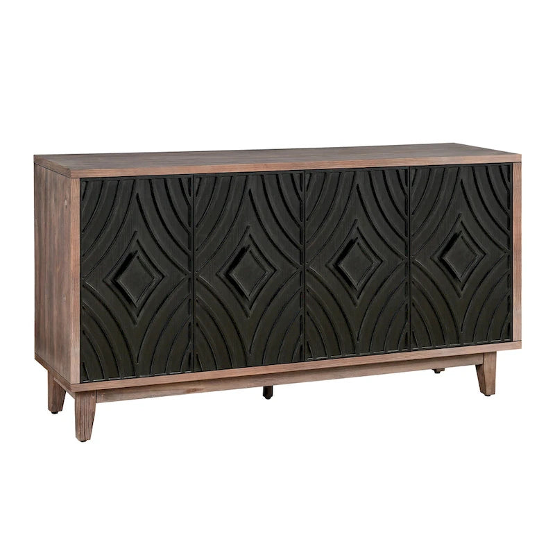 Sideboard-Buffetschrank im Mid-Century-Stil mit 4 Türen und 2 Einlegeböden