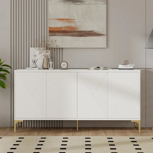 4 Doors Sideboard Buffet Cabinet with Carved Door Panels & Adjustable Shelves