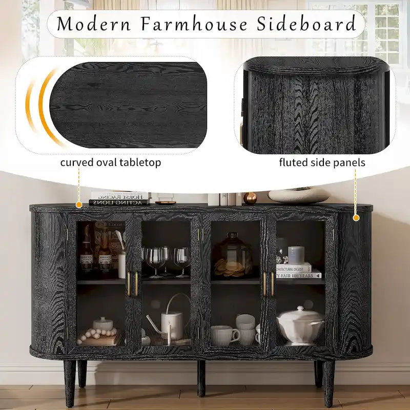 Sideboard im Landhausstil mit Türen aus gehärtetem Glas und verstellbaren Einlegeböden