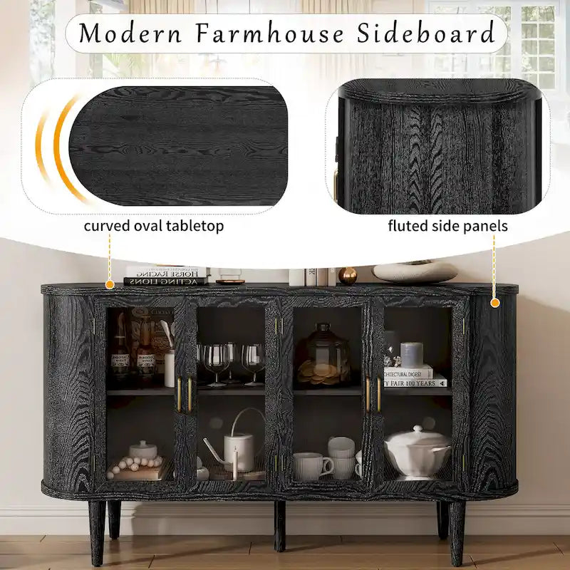Sideboard im Landhausstil mit Türen aus gehärtetem Glas und verstellbaren Einlegeböden