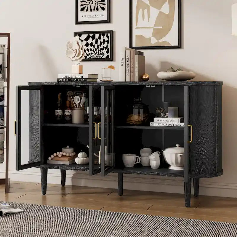 Sideboard im Landhausstil mit Türen aus gehärtetem Glas und verstellbaren Einlegeböden