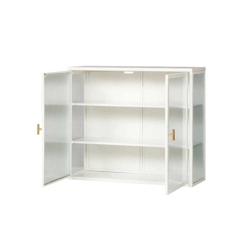 Moderner Wand- oder Bodenschrank mit geriffelten Glastüren und 3-stufigem Stauraum