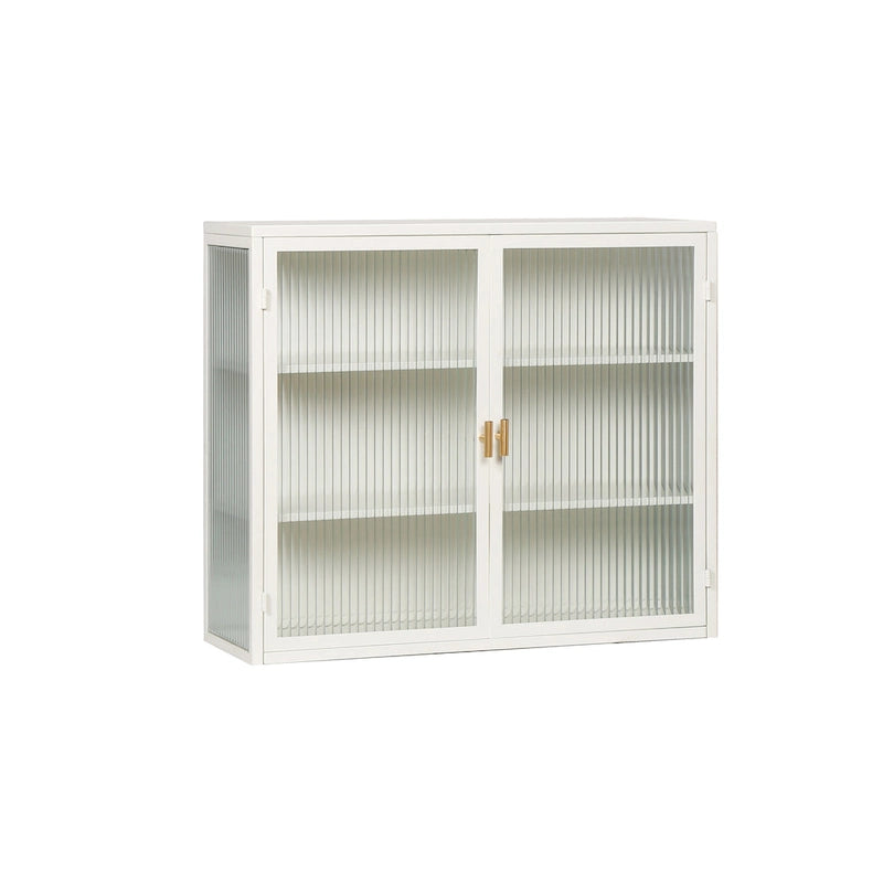 Moderner Wand- oder Bodenschrank mit geriffelten Glastüren und 3-stufigem Stauraum