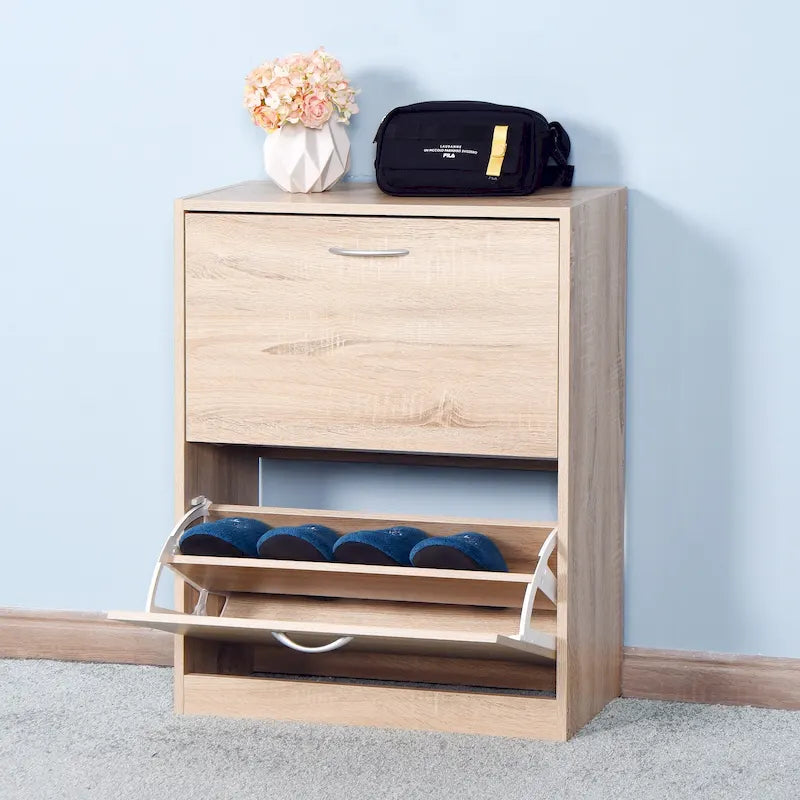 Schuhschrank aus Holz für den Eingangsbereich, weißer Schuhschrank mit 2 Klapptüren