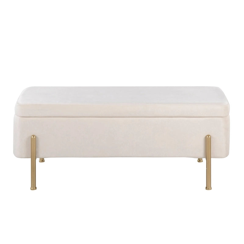 Upholstered Storage Bench with Flip-Top Lid and Metal Base