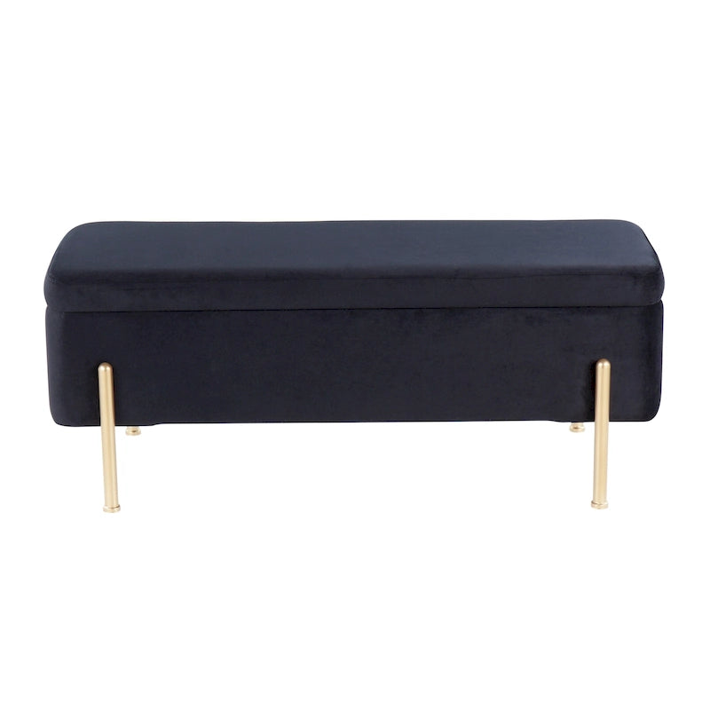 Upholstered Storage Bench with Flip-Top Lid and Metal Base