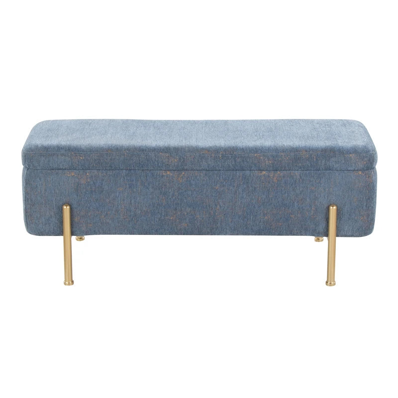 Upholstered Storage Bench with Flip-Top Lid and Metal Base