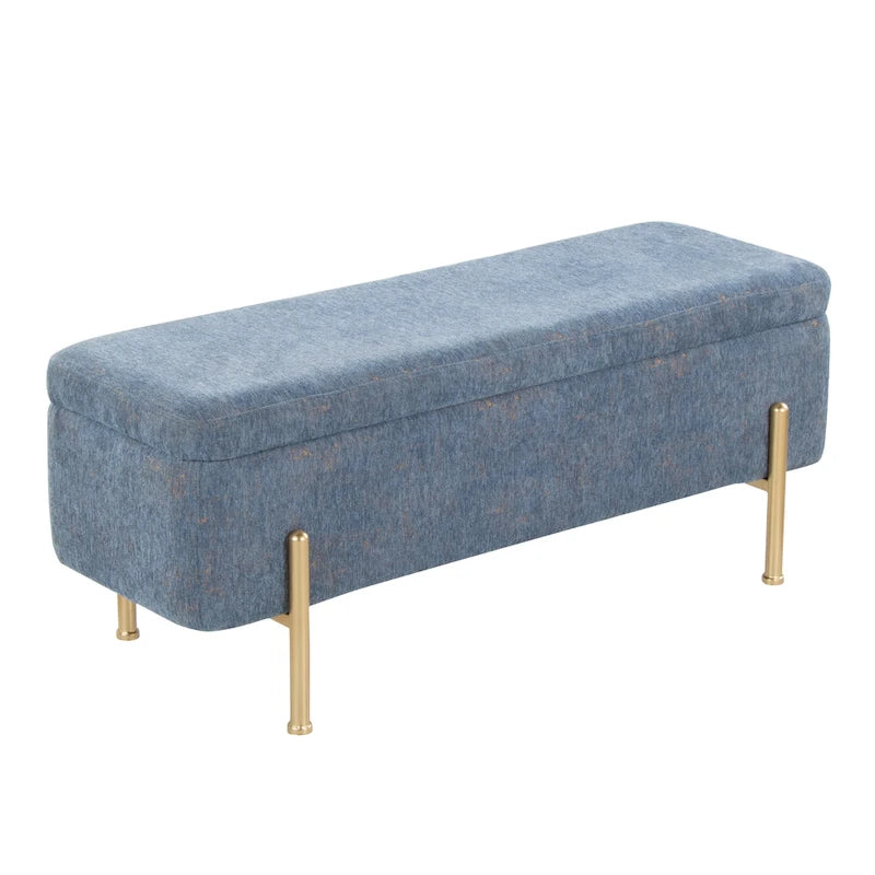 Upholstered Storage Bench with Flip-Top Lid and Metal Base
