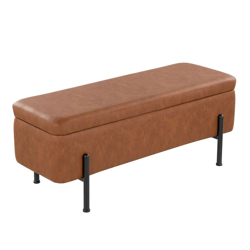 Upholstered Storage Bench with Flip-Top Lid and Metal Base