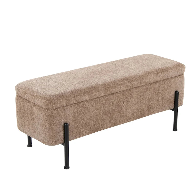 Upholstered Storage Bench with Flip-Top Lid and Metal Base