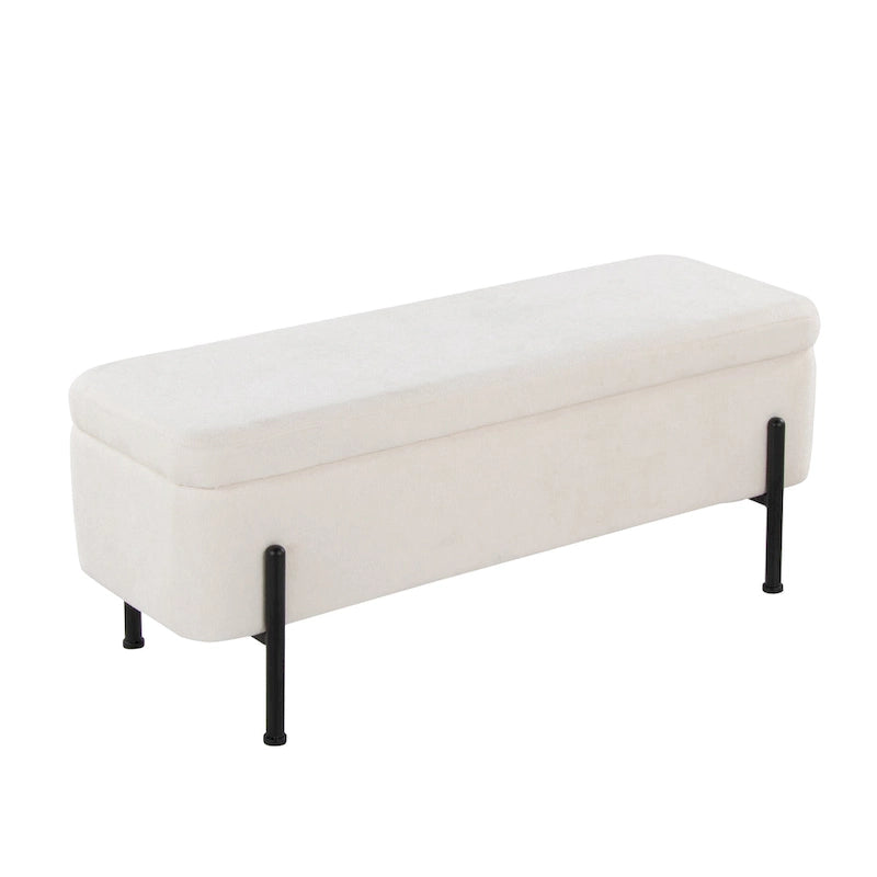 Upholstered Storage Bench with Flip-Top Lid and Metal Base