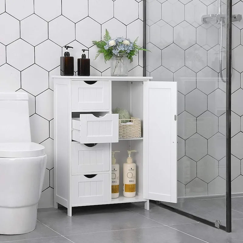Weißer Badezimmer-Unterschrank mit verstellbarem Einlegeboden und Schubladen