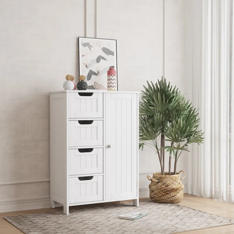 Weißer Badezimmer-Unterschrank mit verstellbarem Einlegeboden und Schubladen