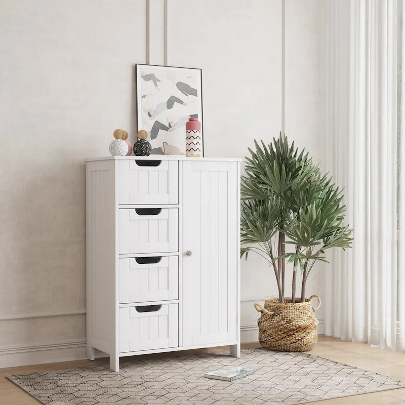 Weißer Badezimmer-Unterschrank mit verstellbarem Einlegeboden und Schubladen