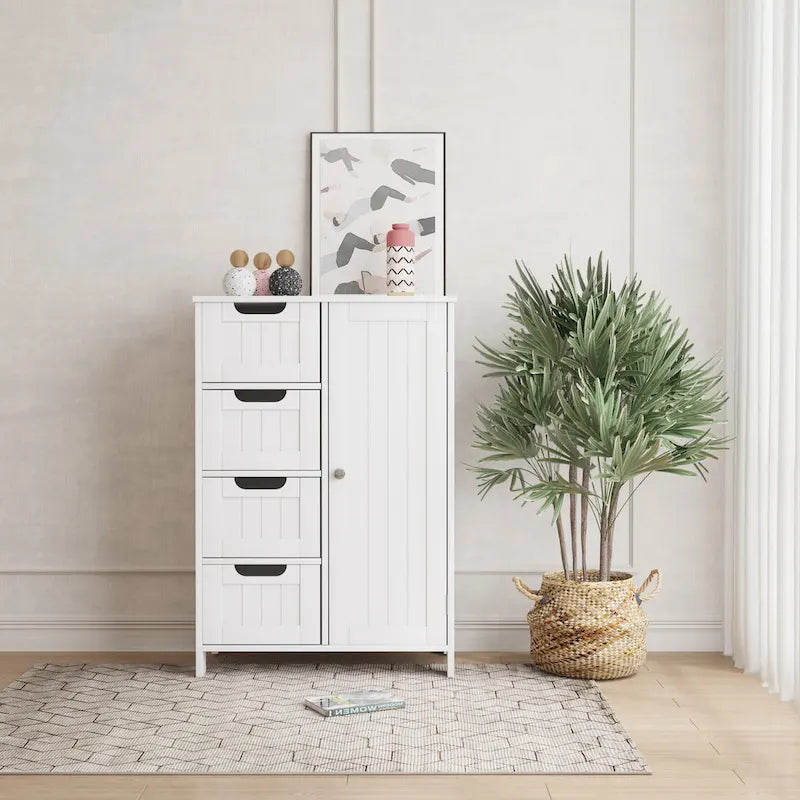 Weißer Badezimmer-Unterschrank mit verstellbarem Einlegeboden und Schubladen