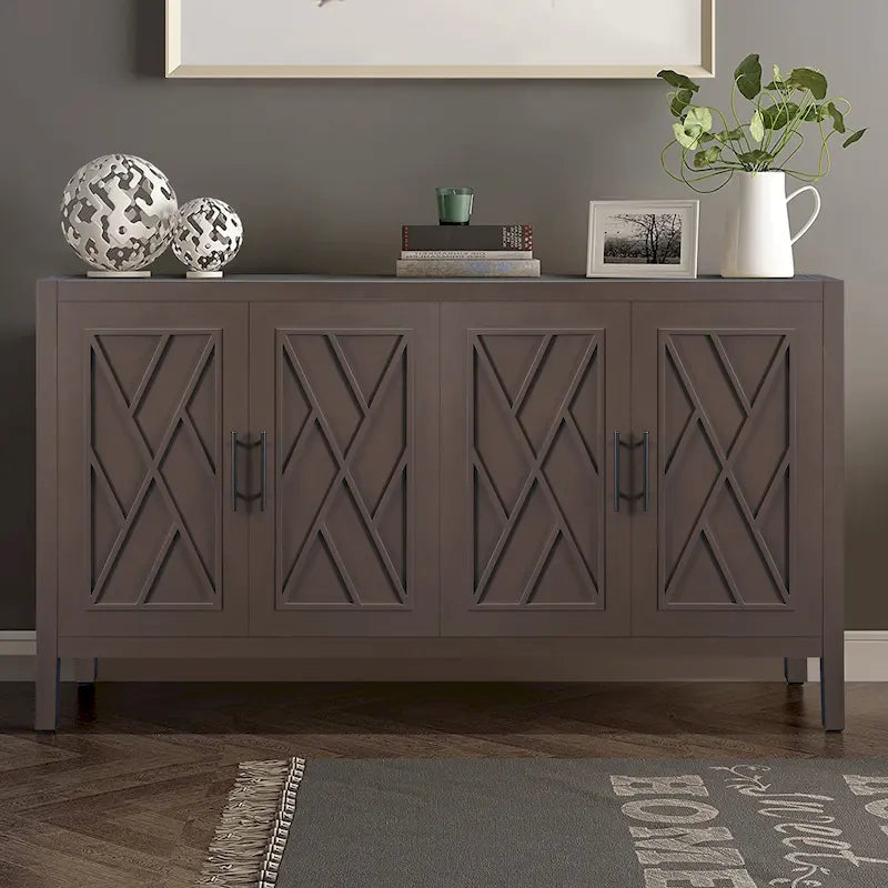 Credenza in legno a 4 ante con ripiano regolabile, finitura nera rustica