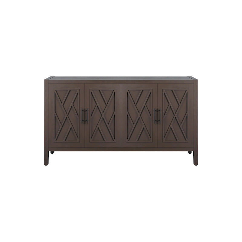 Credenza in legno a 4 ante con ripiano regolabile, finitura nera rustica