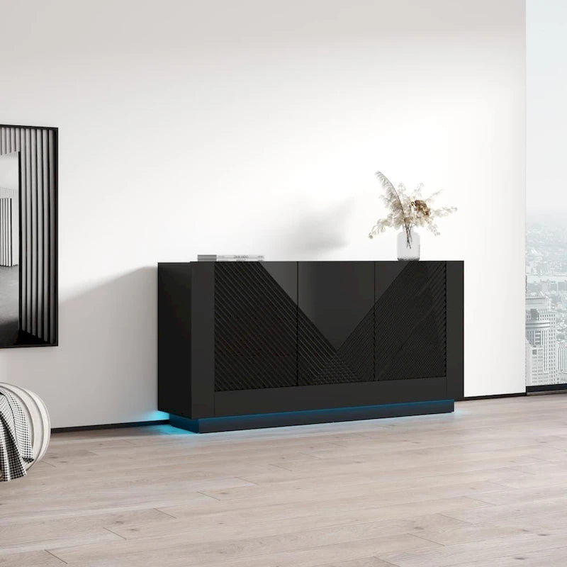 Modernes Hochglanz-Sideboard-Buffetschrank - 63W x 14.5D x 31.1H Zoll