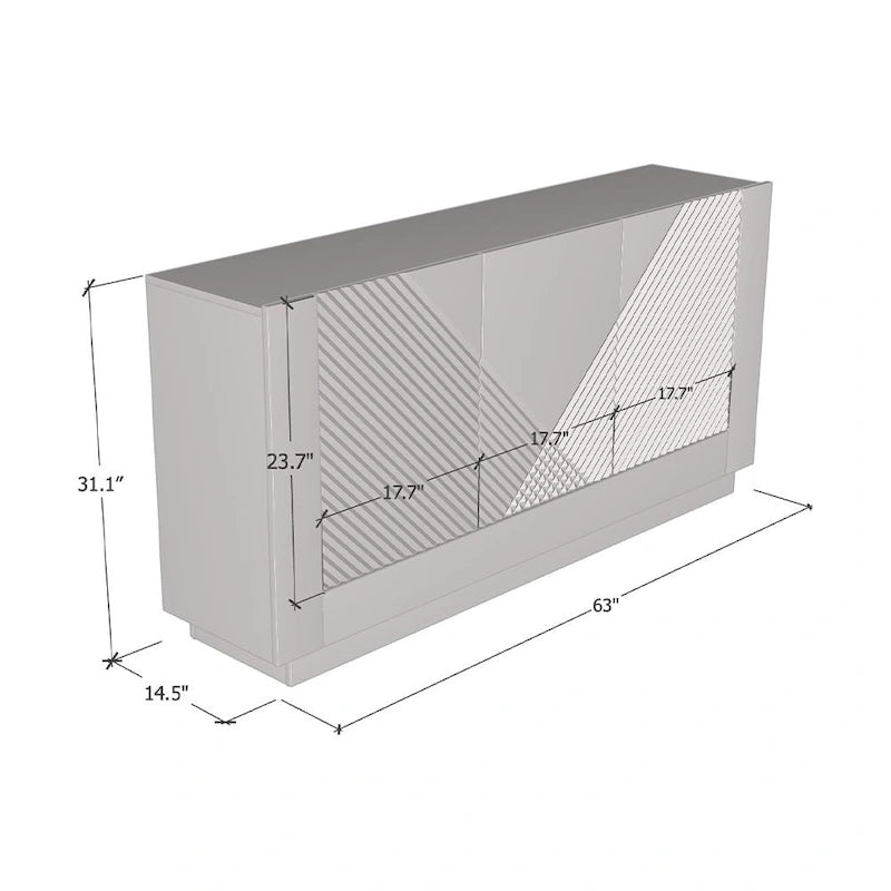 Modernes Hochglanz-Sideboard-Buffetschrank - 63W x 14.5D x 31.1H Zoll