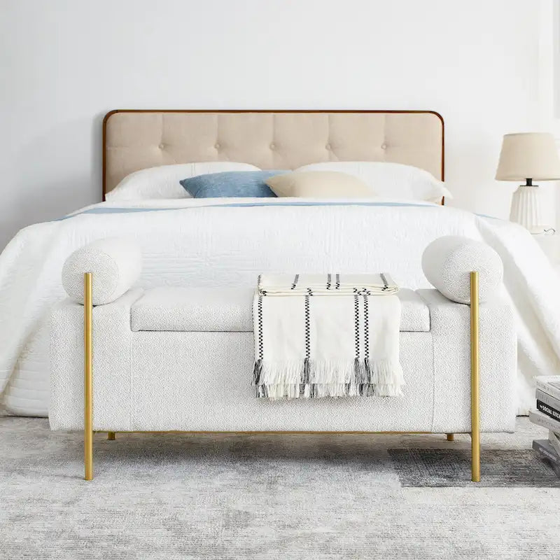 Upholstered Velvet Storage Bench with Gold Metal Legs