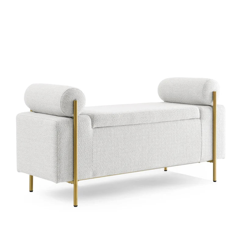Upholstered Velvet Storage Bench with Gold Metal Legs