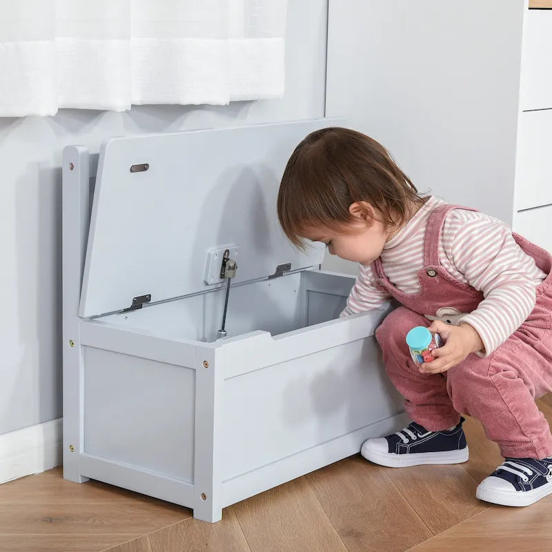 Cassapanca portagiochi in legno per bambini 2-in-1 con asta pneumatica di sicurezza