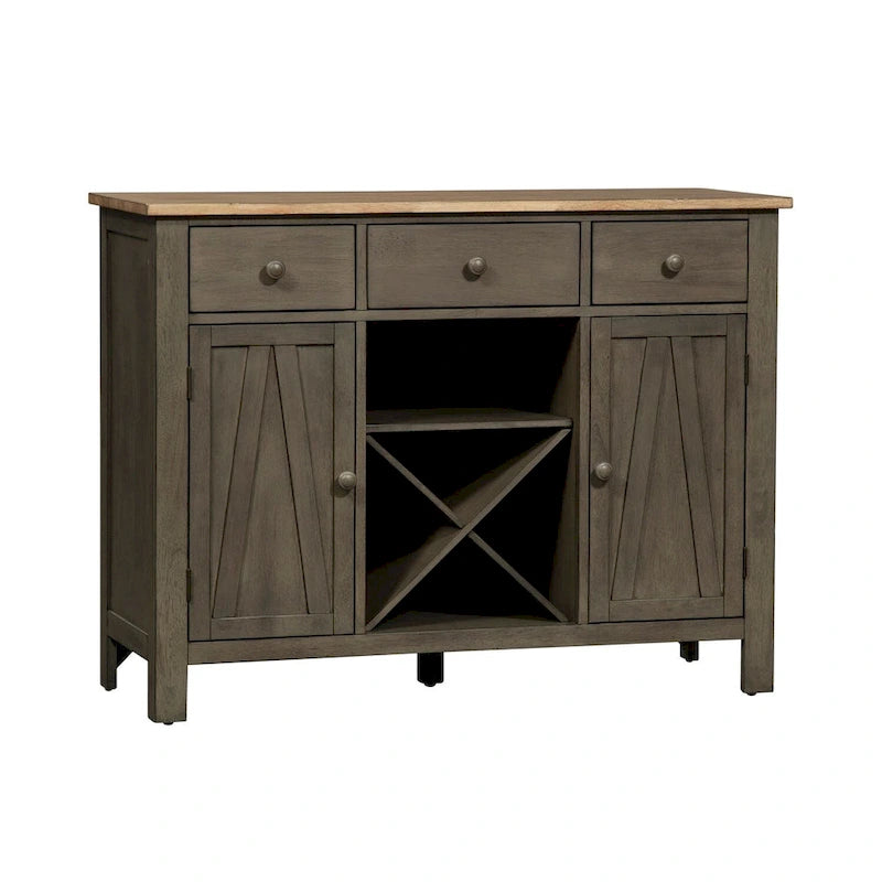 Sideboard und Weinschrank im Landhausstil – Zweifarbige Oberfläche in Dunkelgrau und Sandstein