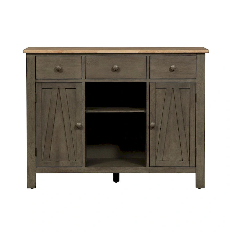 Sideboard und Weinschrank im Landhausstil – Zweifarbige Oberfläche in Dunkelgrau und Sandstein