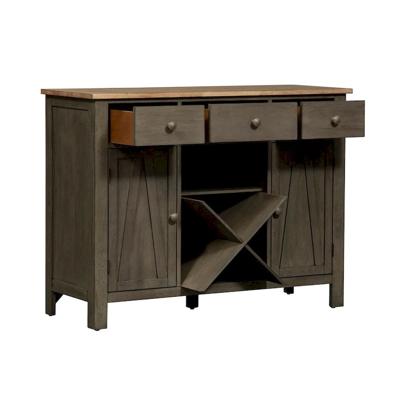 Sideboard und Weinschrank im Landhausstil – Zweifarbige Oberfläche in Dunkelgrau und Sandstein