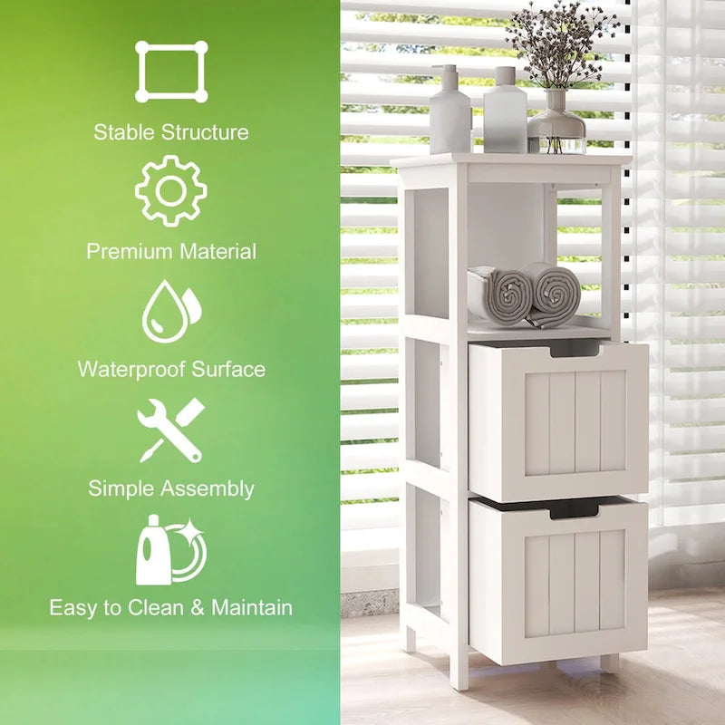 Mobile da bagno a pavimento con 2 cassetti, scaffale organizer contenitore