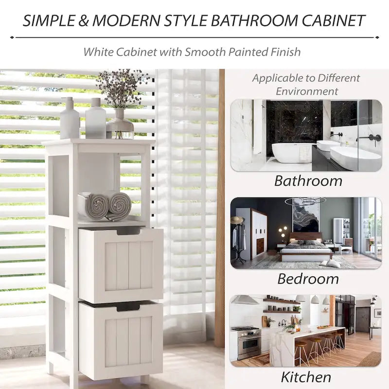 Mobile da bagno a pavimento con 2 cassetti, scaffale organizer contenitore