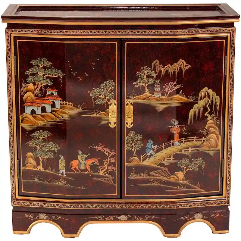 Rotes Lack-Sideboard mit schräger Front - Landschaft