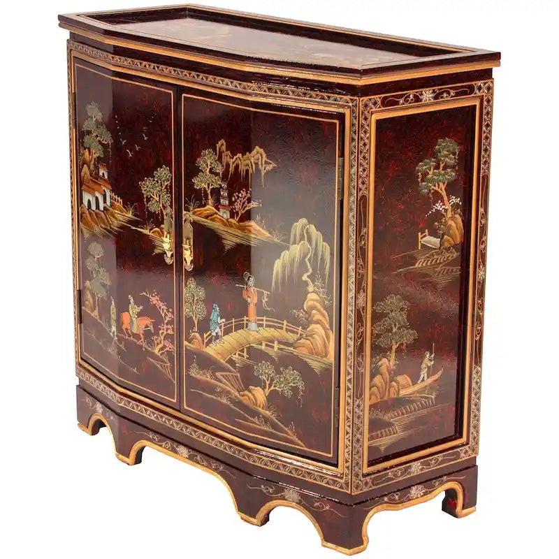 Rotes Lack-Sideboard mit schräger Front - Landschaft