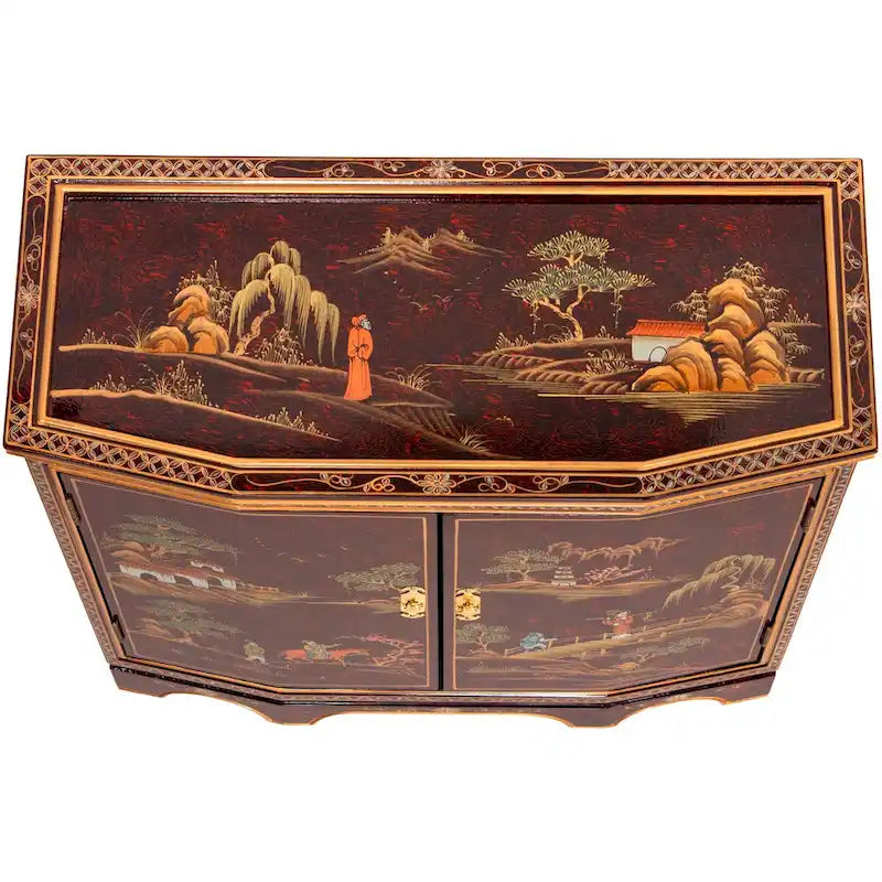 Rotes Lack-Sideboard mit schräger Front - Landschaft