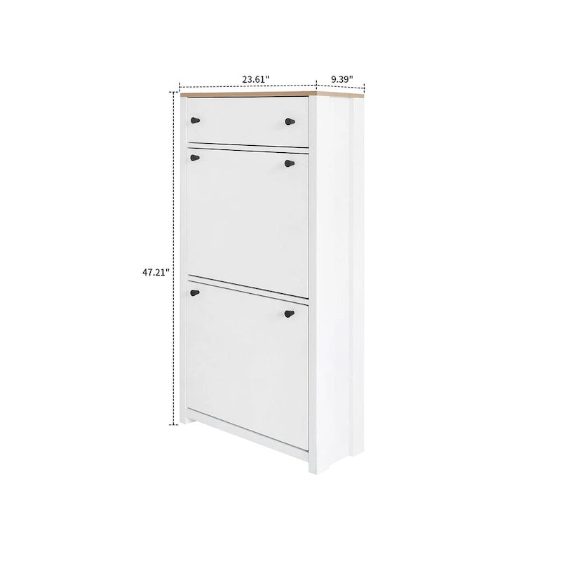 Minimalistischer Schuhschrank aus Holz mit Klappschubladen