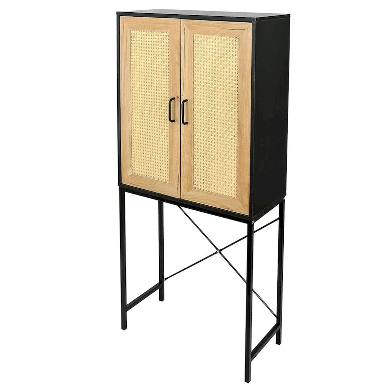 Hochschrank mit 2 Rattantüren und 3-stufigem Regal - 59 inches