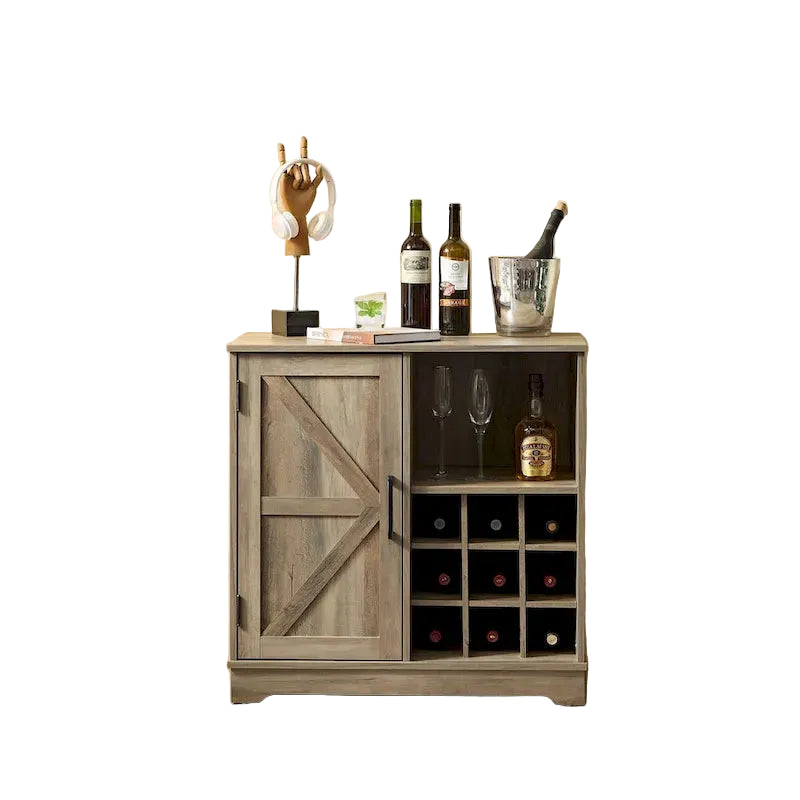 Coffee Bar Cabinet with Wine Rack Barn Door Buffet Sideboard with Drawer, Adjustable Storage Shelves, Living Room, Dining Room