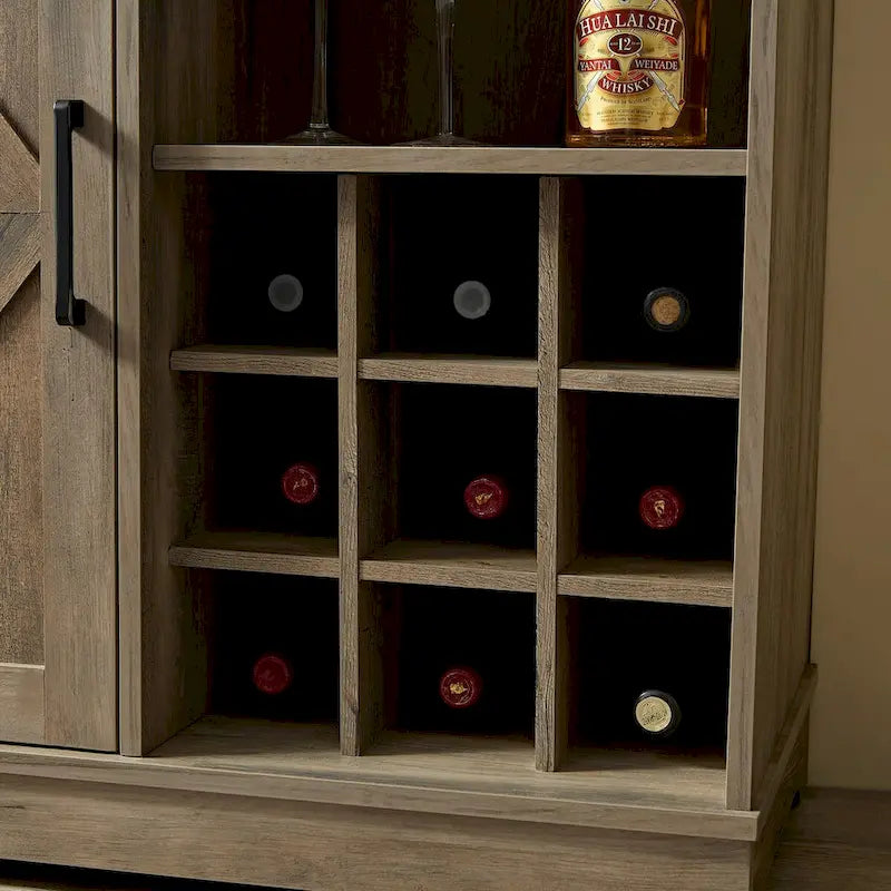 Coffee Bar Cabinet with Wine Rack Barn Door Buffet Sideboard with Drawer, Adjustable Storage Shelves, Living Room, Dining Room