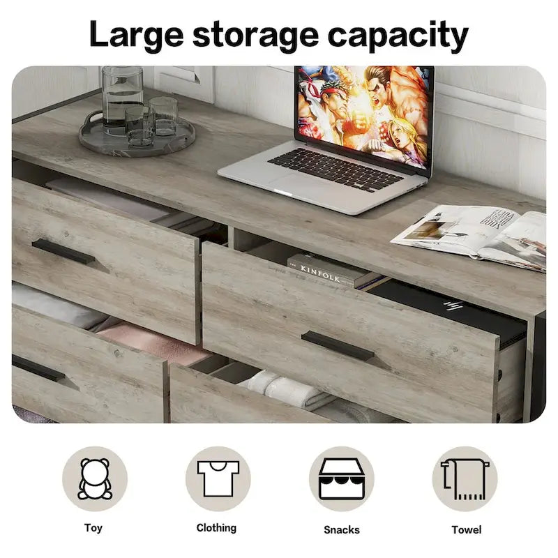 Holzkommode mit 6 Schubladen und Stahlgestell für Schlafzimmer oder Kleiderschrank