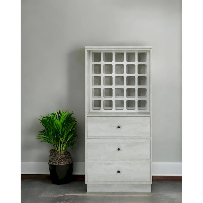 Off-White Bar Cabinet with 3 Drawers and Storage