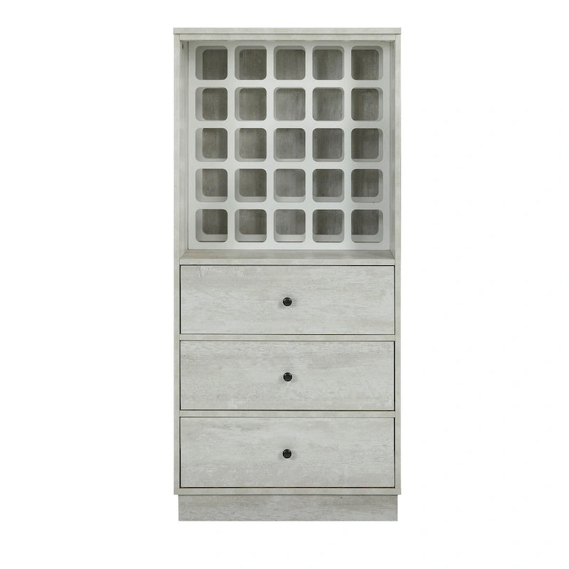 Off-White Bar Cabinet with 3 Drawers and Storage