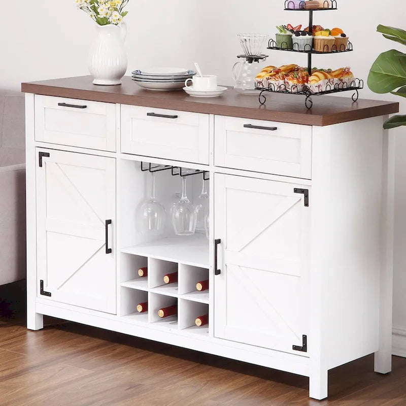 Weinbar-Sideboard mit 3 Schubladen und Glashalter