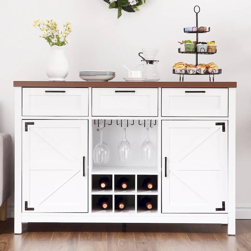 Weinbar-Sideboard mit 3 Schubladen und Glashalter