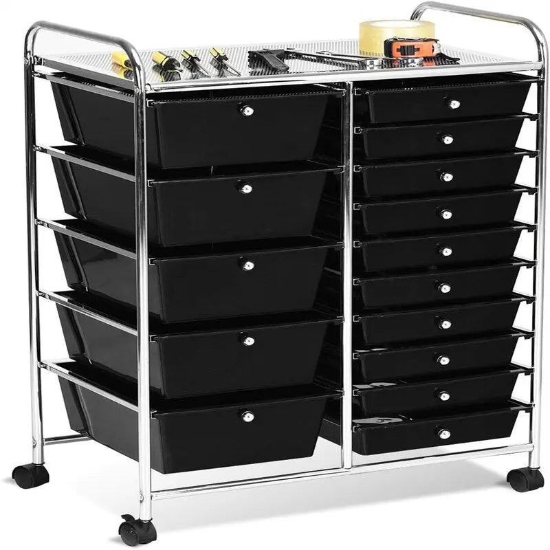 Carrello contenitore con 15 cassetti e struttura in acciaio cromato