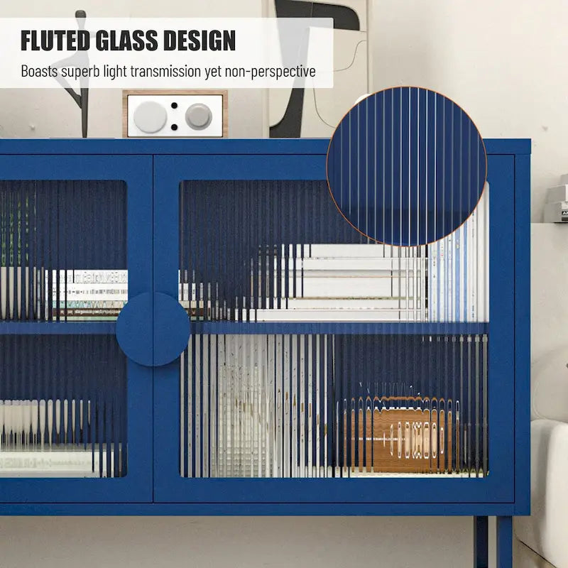 Sideboard mit Schrank aus gehärtetem Glas, 2 verstellbaren Ablagen, U-förmigen Beinen, Kippschutz und staubdichtem geschlossenem Stauraum für das Wohnzimmer